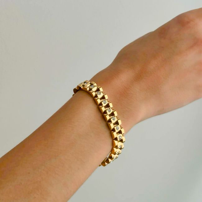 Ella | Bold 18K Gold Link Bracelet with Diamond Accents
