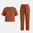 FJØRNA women short sleeve co-ord set featuring a stylish matching top and bottom, perfect for casual or lounge wear.