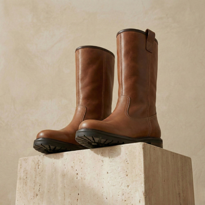 FJØRNA women's leather boots featuring ankle height, sleek design, and sturdy sole for stylish everyday wear