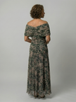 FJØRNA elegant off-shoulder midi dress for women, bodycon fit, showcasing a stylish and sophisticated design.