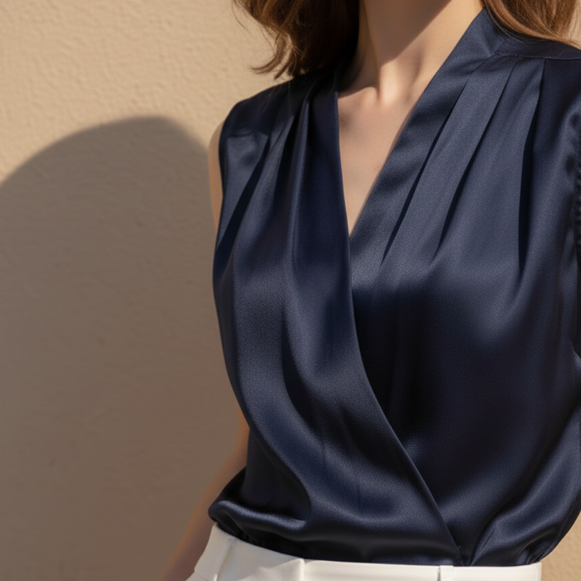 FJØRNA women's top, stylish casual blouse with long sleeves and a relaxed fit, shown in soft fabric with subtle design details.