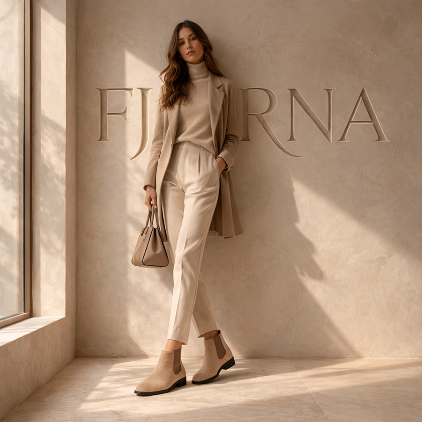 FJØRNA men's slip-on Chelsea boots, stylish leather shoes with elastic side panels and sleek design, perfect for casual or formal wear.