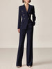 Navy lapel double-breasted two-piece suit set by FJØRNA, featuring tailored jacket and matching trousers for formal wear.