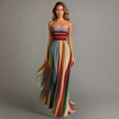 FJØRNA women's lightweight summer maxi dress with strapless, relaxed fit, pleated design, ideal for warm weather.