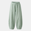 FJØRNA women's high waist cotton linen trousers with relaxed fit, stylish and comfortable pants for casual wear.
