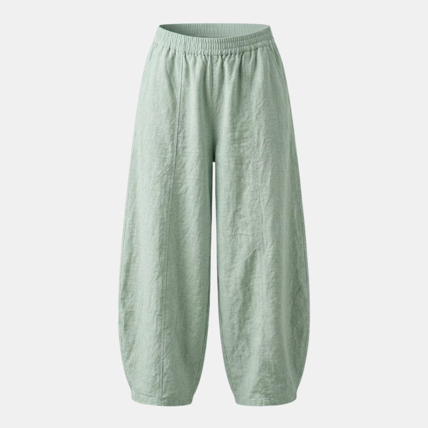 FJØRNA women's high waist cotton linen trousers with relaxed fit, stylish and comfortable pants for casual wear.