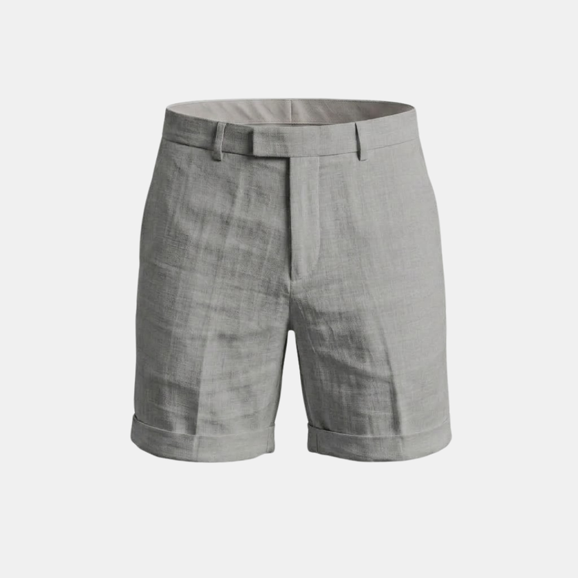 Men's cotton linen shorts by FJØRNA, tailored relaxed fit with front pockets and adjustable drawstring waistband.