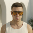 FJØRNA unisex retro aviator sunglasses with metal frames and dark lenses, stylish accessories for men and women.
