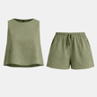 FJØRNA women's sleeveless linen co-ord set featuring a relaxed fit top and matching wide-leg pants, perfect for summer wear.