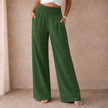FJØRNA women's linen blend wide leg trousers with elastic waist and relaxed fit, casual and comfortable pants for women.