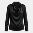 FJØRNA satin long sleeve top for women, stylish and smooth fabric, shown in a classic design with a relaxed fit.