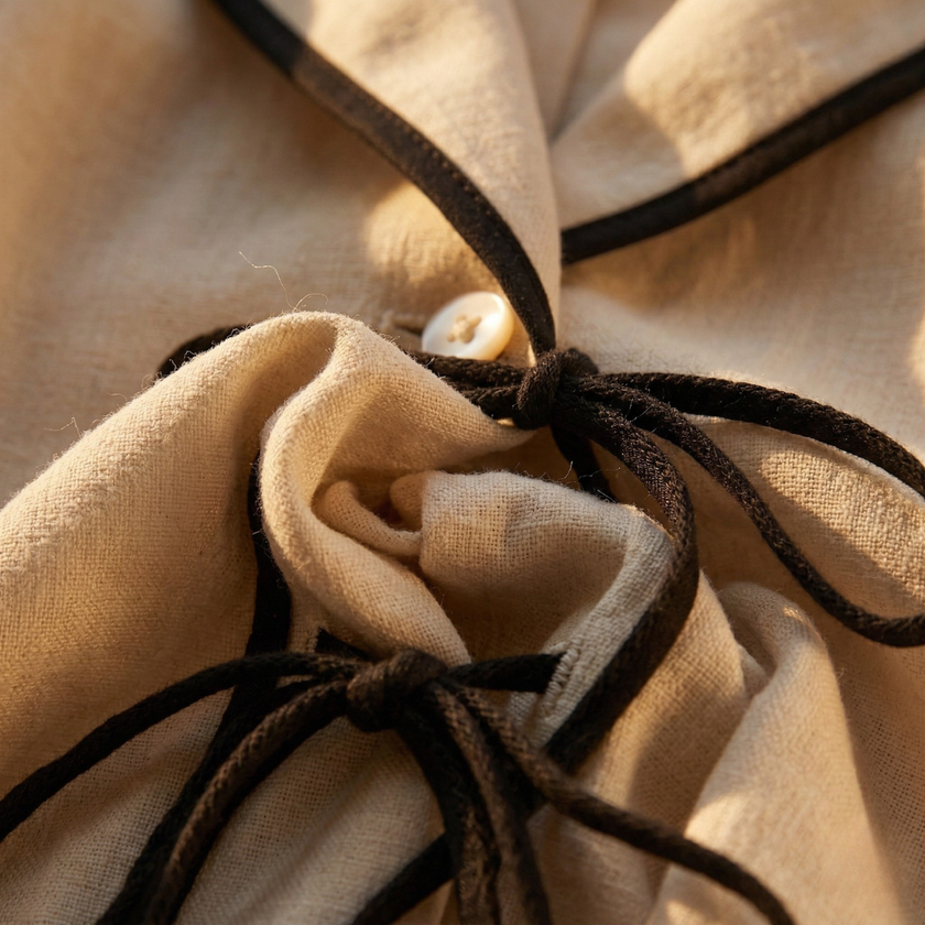 Women's ivory linen blend co-ord shirt and skirt set by FJØRNA, styled together in a casual, elegant outfit.