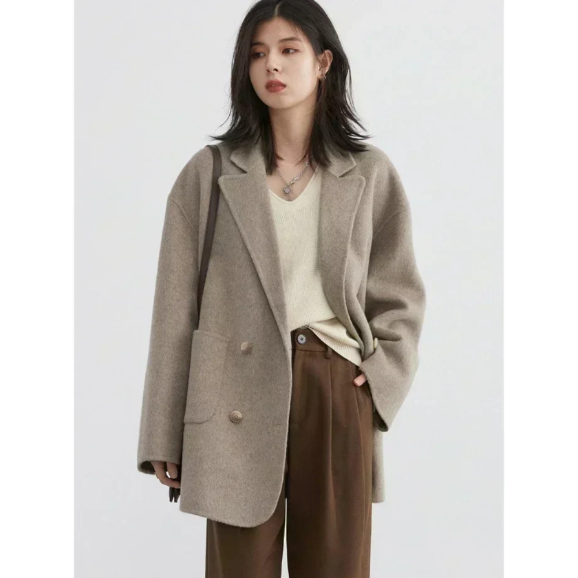 Double Breasted Wool Coat Oatmeal