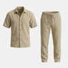 FJØRNA women's linen co-ord set with matching shirt and trousers in a summer lightweight fabric, stylish and comfortable.