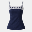 Women’s cotton camisole top with lace trim by FJØRNA, featuring a lightweight summer design and feminine detailing.