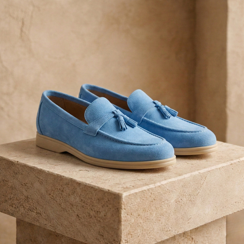 FJØRNA men's suede shoes featuring a sleek design with laces and a smooth brown finish.