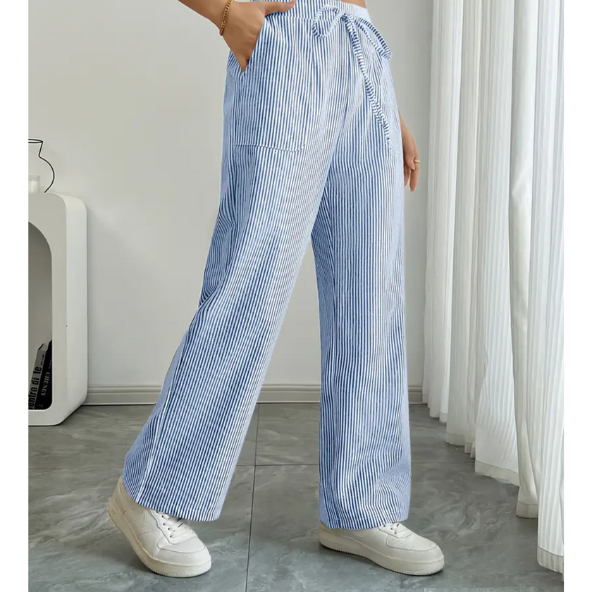 FJØRNA women's lightweight summer trousers with drawstring waist, breathable fabric, and side pockets for casual comfort