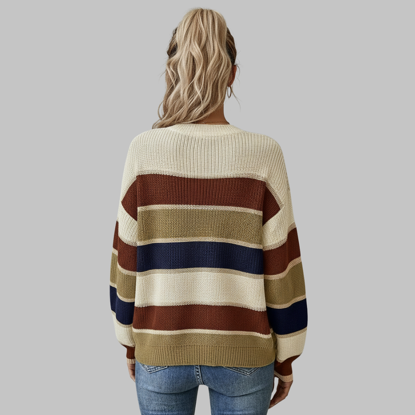 Women's Striped Colour-Block Crewneck Sweater