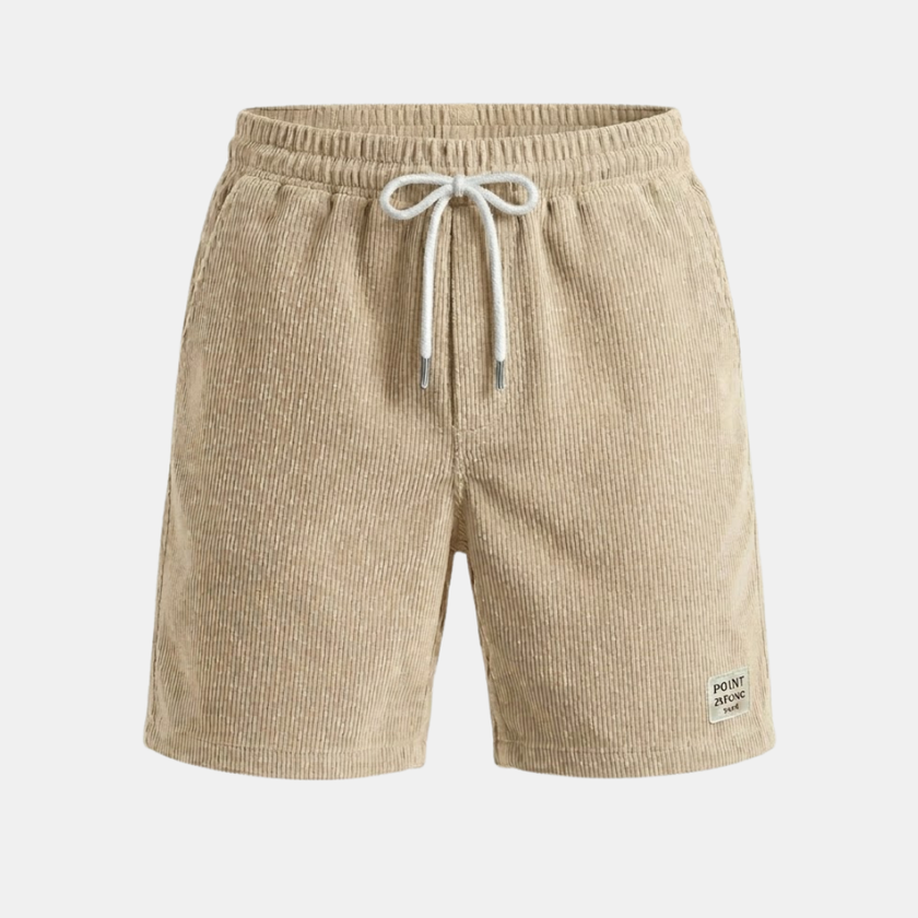 Men's FJØRNA corduroy shorts with drawstring waist, casual pants featuring textured fabric and relaxed fit.