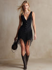 Black Faux Suede V-Neck Mini Dress | Casual Dress