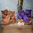 FJØRNA ELANA boho wedge sandals with orthopedic design, featuring woven straps and chunky heel, casual summer footwear.