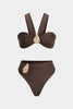 FJØRNA women's asymmetrical bikini set with unique design, featuring a stylish swimwear top and bottom for beach or pool use.