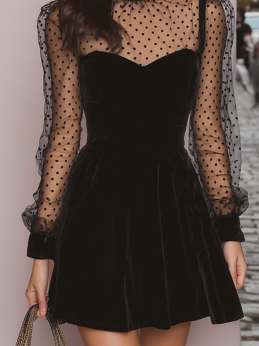 FJØRNA velvet evening dress with long sleeves and elegant fit, stylish for formal occasions.