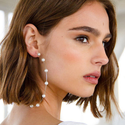 Elegant Large Pearl Hoop Earrings