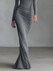 Grey Knit Ruched Maxi Dress | Evening Dress