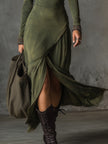 FJØRNA bohemian washed cotton midi dress with half-zip and side slits, women's casual dress featuring a relaxed fit and stylish details.