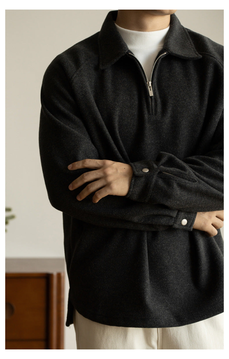Lapel Half-Zip Sweater Gray