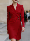 FJØRNA structured blazer mini dress with gold-tone button accents, tailored fit, short length, stylish for formal or casual wear.