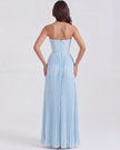 FJØRNA women's strapless pleated maxi dress with corset bodice and flowing skirt, elegant evening dress for women.