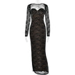 FJØRNA lace backless dress set for women, fishtail silhouette with mesh overlay, elegant evening dress with intricate lace details.
