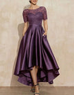 FJØRNA satin midi dress for women, round neck, short sleeve two-piece set, elegant and stylish for formal occasions