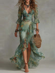 FJØRNA women's wrap dress featuring a flowy fabric and elegant design, perfect for casual or formal occasions.