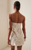 FJØRNA Blanc Rosette-Detailed Georgette Mini Dress with delicate floral rosette accents and lightweight, flowy fabric.