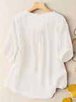 FJØRNA women's summer blouse featuring a V-neck, linen fabric, and flowy, casual fit in a stylish, breathable design