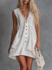 White lace V-neck mini dress by FJØRNA featuring delicate lace details and a casual V-neck design.