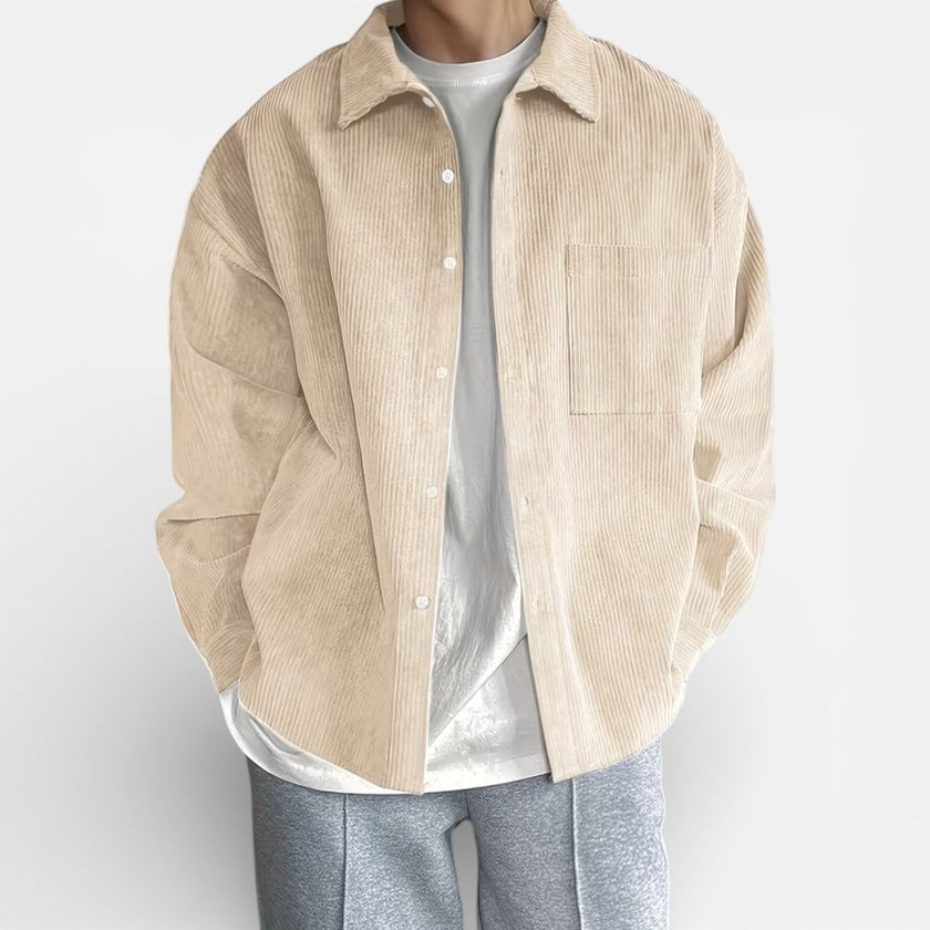 Men's overshirt jacket by FJØRNA, classic smart casual fit, in neutral fabric with button closures and tailored collar.