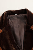 FJØRNA brown velvet colour-block lapel coat with pockets, stylish and cozy for autumn and winter wear.