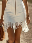 White Denim Tassel Mini Dress For Women