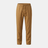 FJØRNA men's linen blend straight leg trousers with drawstring, relaxed fit, shown in natural light on a plain background.