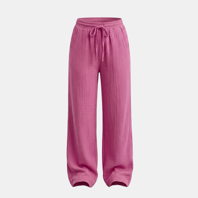 Women’s FJØRNA cotton wide-leg trousers, casual lightweight pants with a relaxed fit and comfortable design.