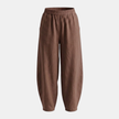 FJØRNA cotton linen wide-leg women's trousers with a relaxed fit, featuring a casual, breathable design and neutral color.