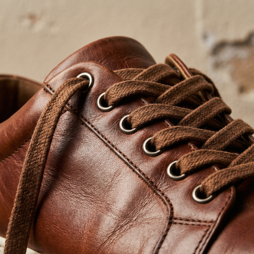 FJØRNA women's leather shoes featuring sleek design, lace-up front, and stylish brown leather finish on a clean background.