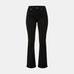 FJØRNA high waist flared women’s trousers, stylish pants with a fitted waist and wide leg silhouette, shown in black fabric.