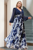 FJØRNA floral print V-neck balloon sleeve maxi dress, elegant wedding guest dress with a flowing silhouette and floral pattern.