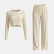 Women’s soft knit lounge co-ord set by FJØRNA featuring a cozy matching top and pants in a relaxed fit.