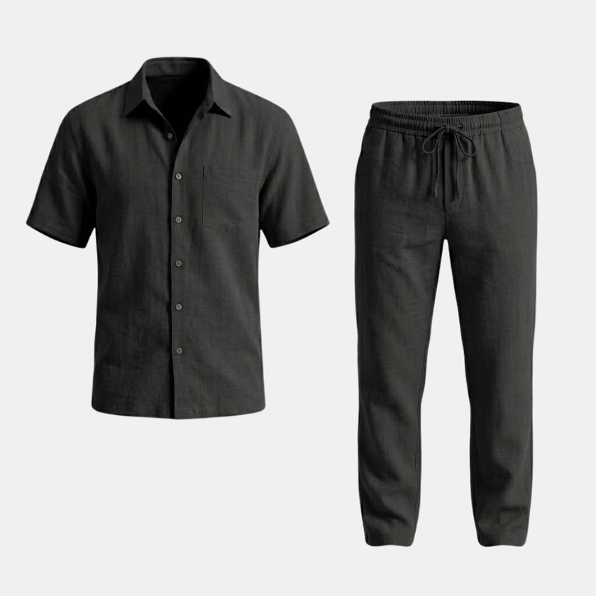 FJØRNA women’s linen co-ord set with shirt and trousers, perfect for summer, in a light, breathable fabric.